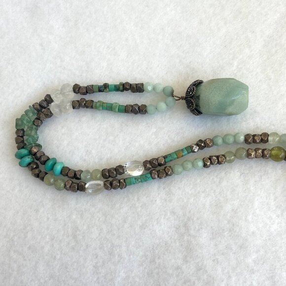 Sterling Silver 925 Turquoise Quartz Green Calcite Beaded Pendant Necklace 18" - Picture 6 of 16